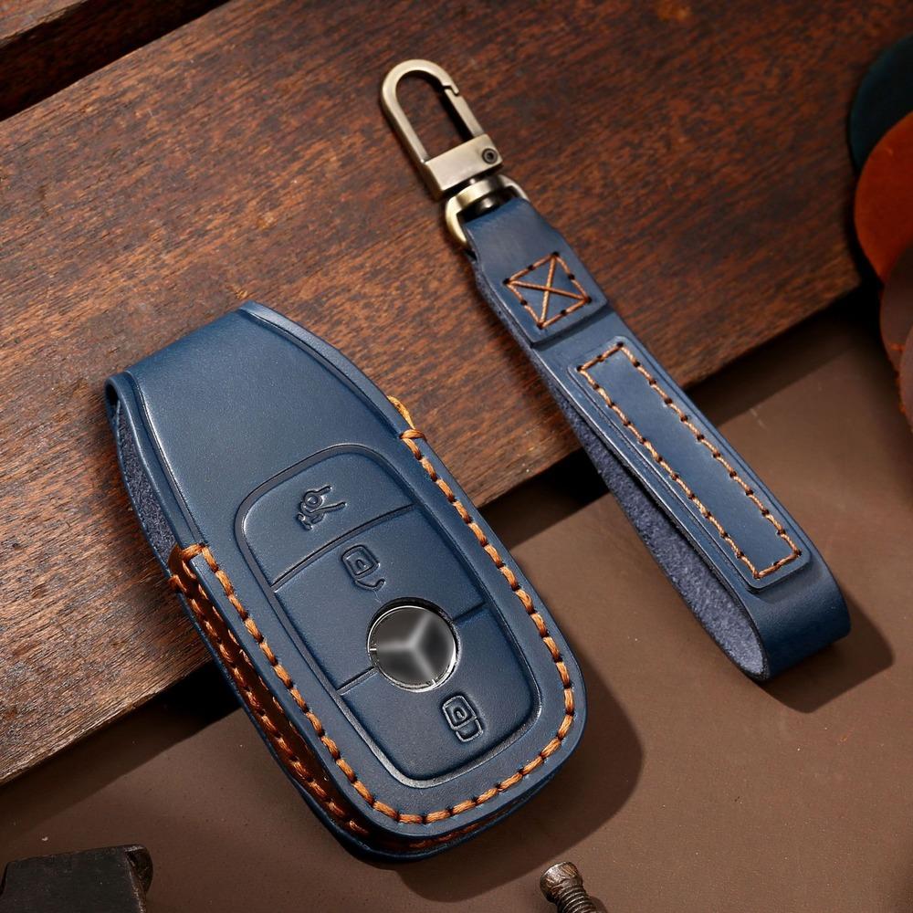 Leather Car Key Fob Case Cover Shell For Mercedes Benz A C S E GLA GLC CLS Class W205 W213 W177 W222 Remote Holder Bag Keychain