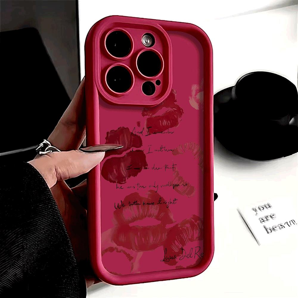 Fashion Sexy Red Lip Print Phone Case For iPhone 16 15 14 13 12 11 Pro Max XS Max X XR 12 13 Mini 14 15 16 Plus Soft Candy Cover