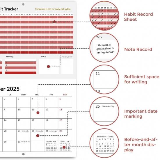 2026 Wall Calendar, Habit Tracker Calendar, Wall Calendar with Stickers, ADHD Cleaning Planner, 18 Monthly Calendar, Monthly Habit Tracking Planner,
