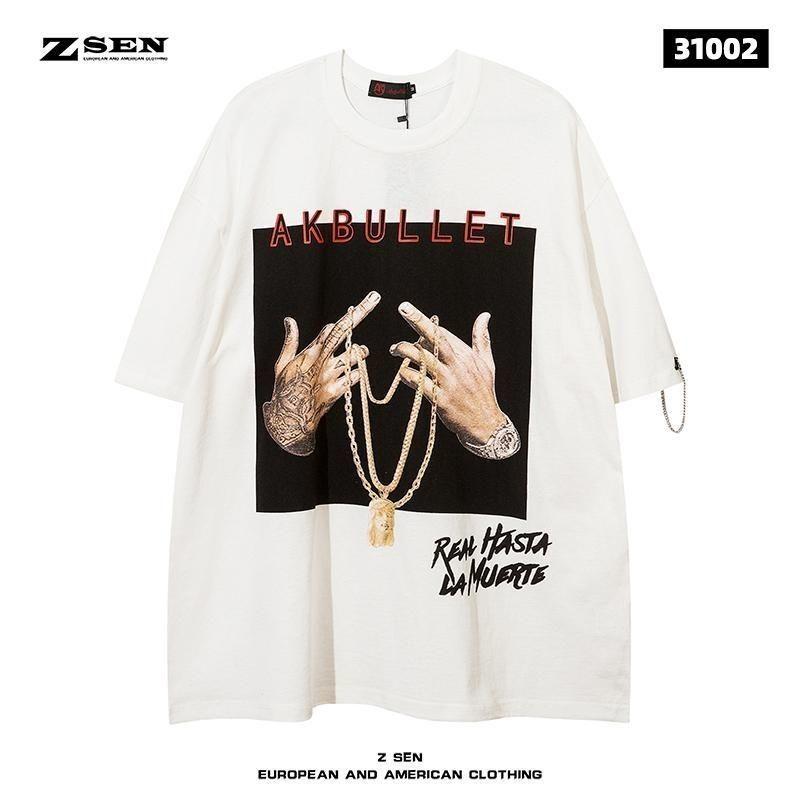 High Street Original Retro Short-sleeved Men's American Trendy Brand Hip-hop Dark Personality Printing Loose Cotton T-shirt