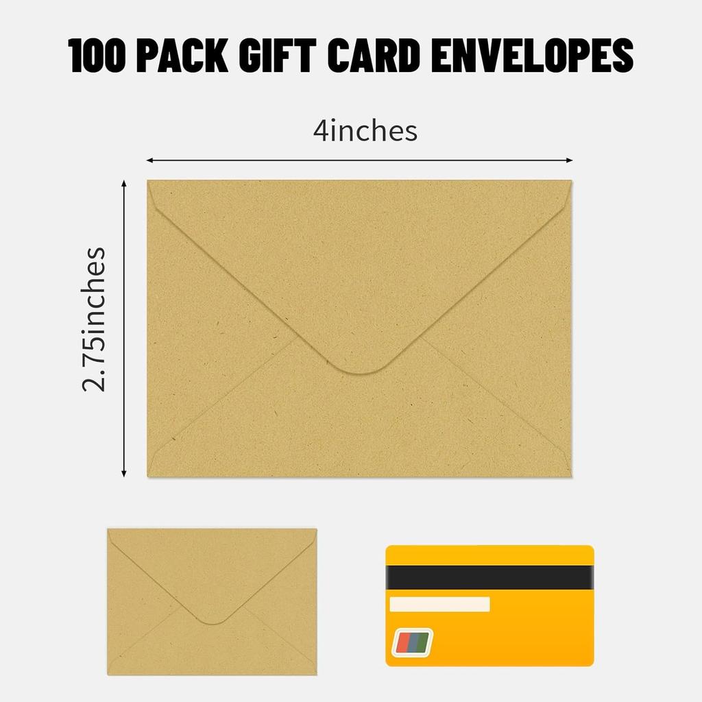 100 Pack Gift Card Envelopes 4 x 2.75 Inches Mini Envelopes 120 GSM Small Paper Business Gift Card Holders Bulk Compact Greeting Card Envelope Po