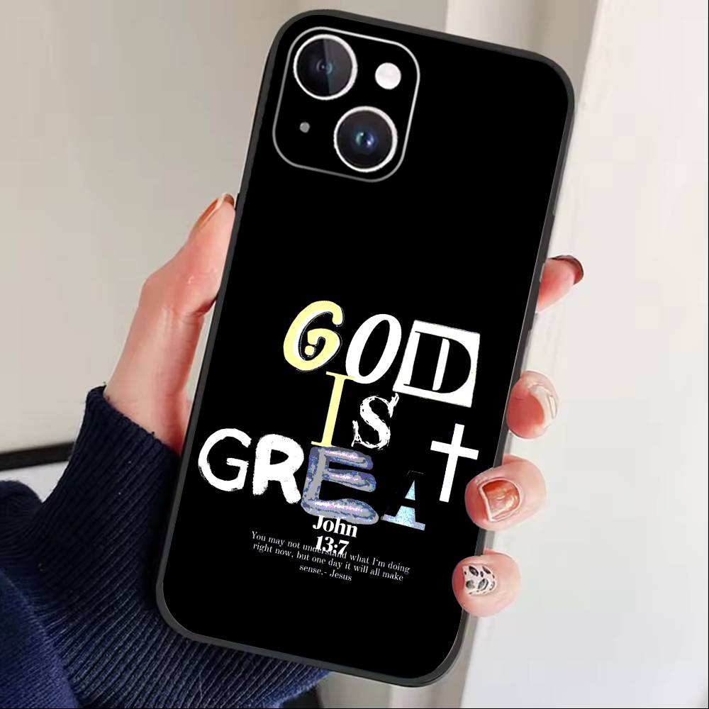 Библейский стих Иисус Христос Христианский чехол для телефона для iPhone 16,15,14,13,12,17,Pro Max,Plus Силиконовый черный чехол