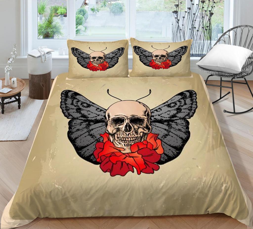 Bedding Set 3D Skull Print Home Bed Cover Homes Bedclothes Pillowcase Breathable Warm Comforter Duvet Covers
