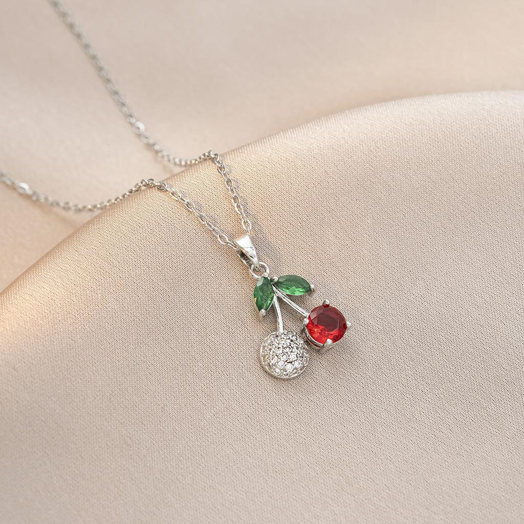 Вишневое колье-подвеска для женщин Модная цепочка из нержавеющей стали Циркониевые колье Свадебные украшения и аксессуары