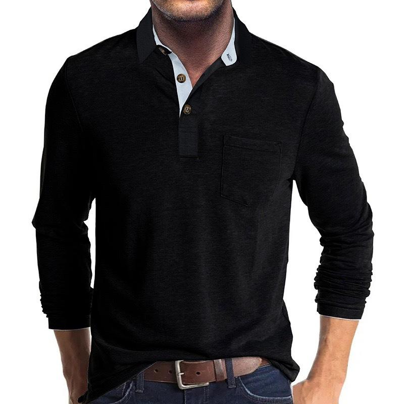 New Men's Long-Sleeved Business Polo Shirt Men's Casual Loose-Fit T-Shirt