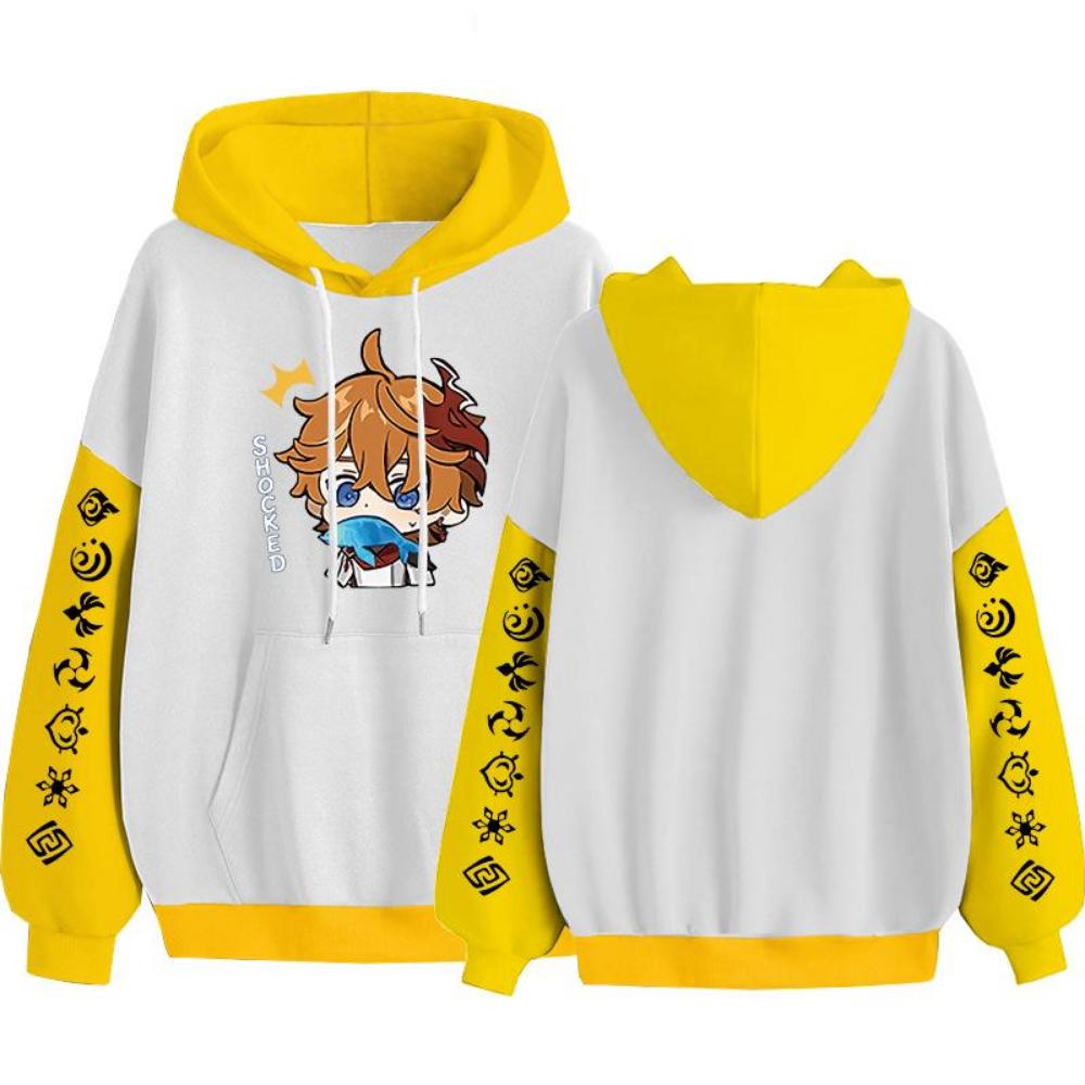 Harajuku Game Genshin Impact Tartaglia Толстовка с принтом для женщин и мужчин Мода Kawaii Boy Head Плакат с длинным рукавом Уличная одежда Мужские толстовки