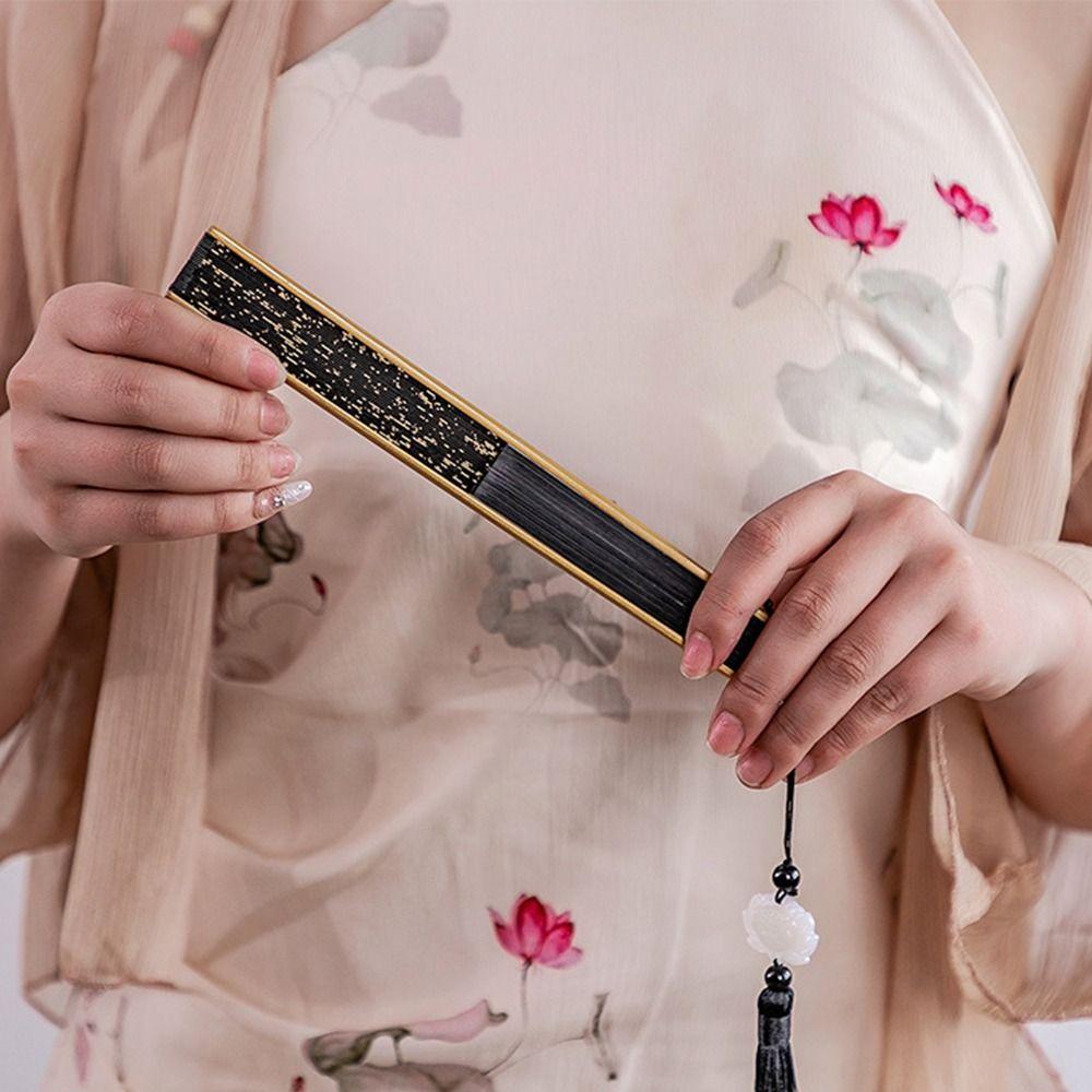 Gold Silver Portable Folding Fan with Tassels Cool Fan Durable Dance Fan Performances Party