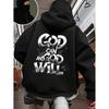 GOD CAN AND GOD WILL Letter Print Autumn and Winter zipper Hooded Sweatshirt Fashionable and Comfortable Round Neck Top Clothing
