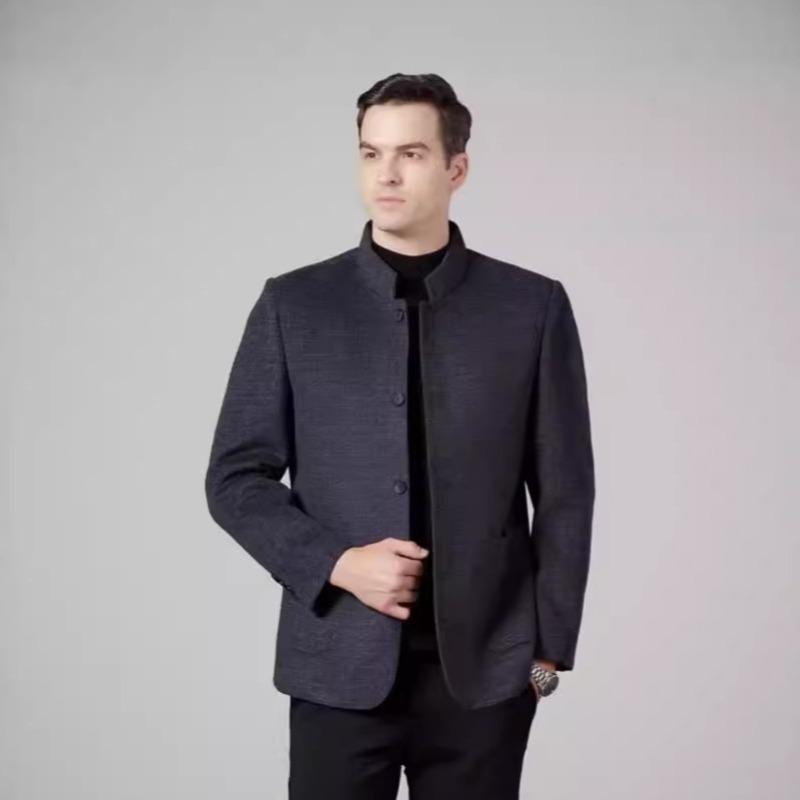 Осенне-зимняя мужская куртка с воротником-стойкой от известных брендов в деловом и повседневном стиле для пап среднего возраста, двусторонняя кашемировая куртка из шерсти