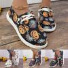 Women's Fashion Halloween Pumpkin Print Canvas Low Top Sneakers Platform Slip On Flats Loafers Shoes for Women Casual Walking Canvas Sneakers Shoes