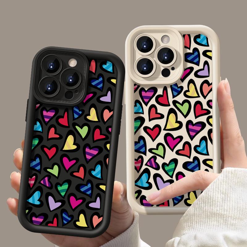 Fashion Hearts Pattern Phone Cover  For iPhone 16 Pro Max 15 Plus 14 13 12 11 Pro XR XS 8 7 Color Love Shockproof Lens Protection Soft Case