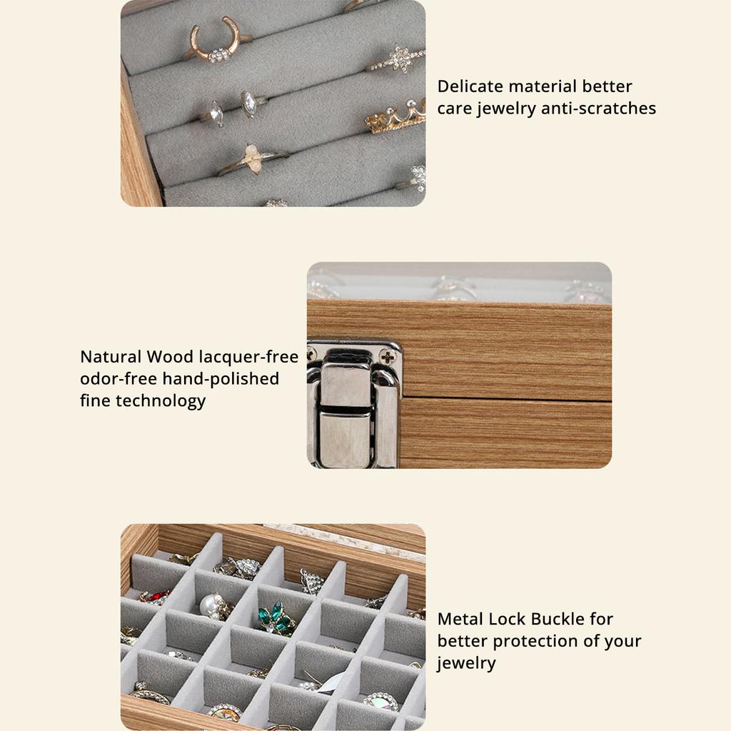 Elegant Wooden Jewelry Box with Dustproof Lid Necklace and Ring Organiser Case Accessories Storage Container for Home