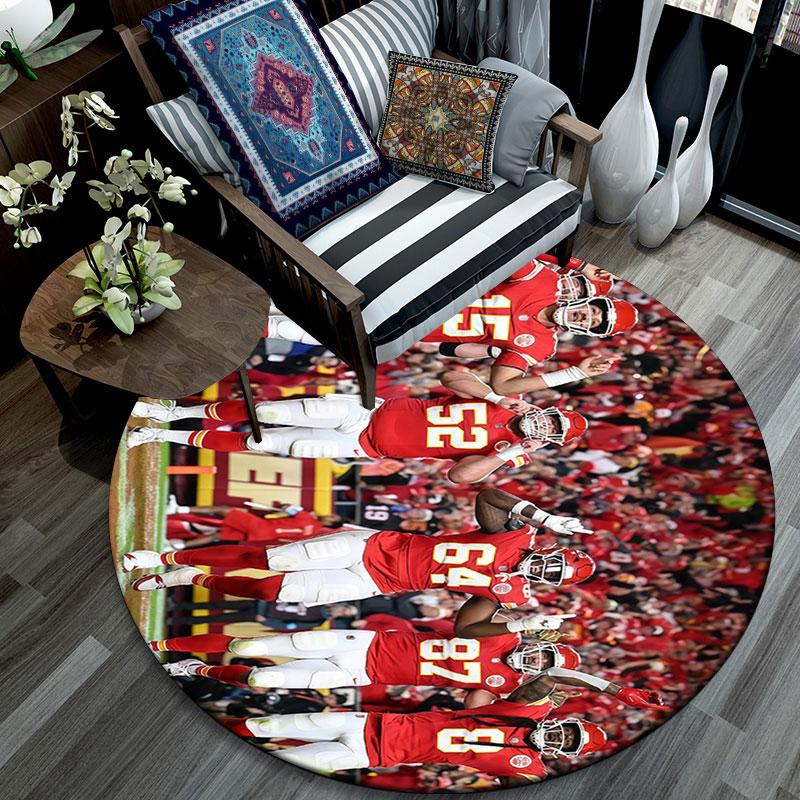Chiefs Players pattern round rug,Carpet Rug for Living Room Bedroom Playroom ,Non-slip Floor Mat,Holiday Gifts and Birthday Gifts.