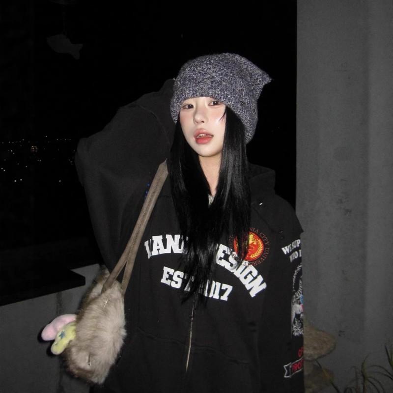 Mens Oversized Hooded Zip-Up Sweatshirt With Embroidered Patch Casual Streetwear Winter Pullover