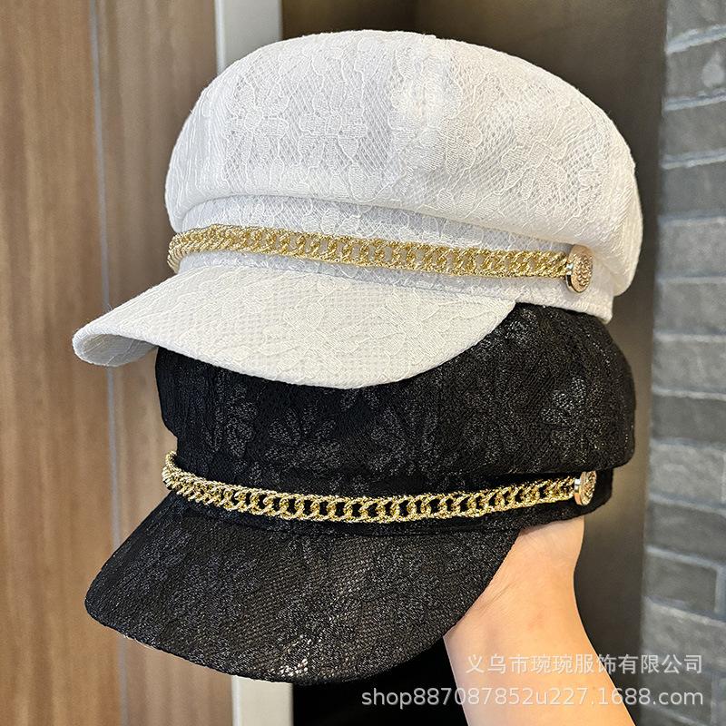 British lace mesh chain octagonal hat children's summer breathable simple versatile face little painter hat