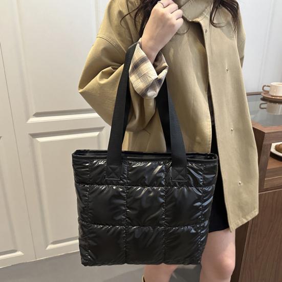 Сумка-тоут женская стеганая на плечо глянцевая пухлая сумочка легкая застежка-молния кошелек для работы путешествий спортзала шопинга