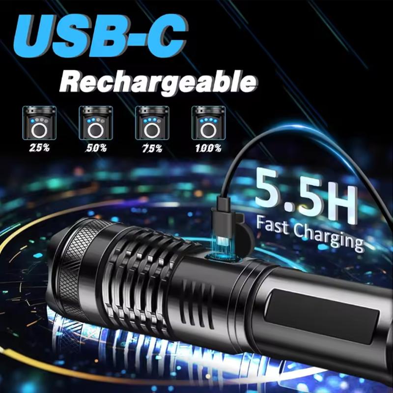 Professional Rechargeable LED Tactical Flashlight – Aluminum Alloy High Power Telescopic Zoom for Outdoor Camping and Fishing