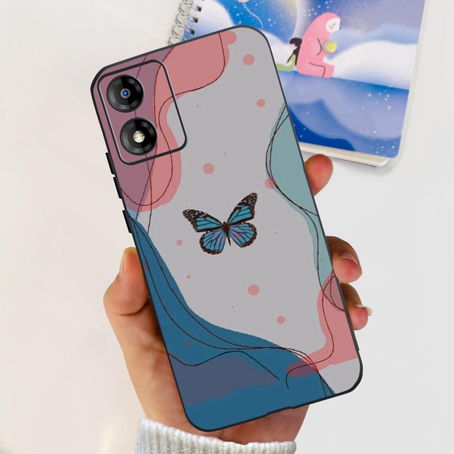 For Motorola Moto E13 Moto G13 Case Matte Black Liquid Silicone Soft Cover Lovely Cat Cartoon Jelly Capas For MotoE13 E 13 G 13