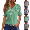 Women's T Shirt Tee Print Button Short Sleeve Daily Weekend Fashion Basic V- Neck Regular Top