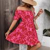 Летнее женское платье Новое принтованное повседневное платье с открытыми плечами Юбка с короткими рукавами Свободная цветочная юбка