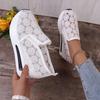 Women's Sneakers Floral Embroidery Mesh Sneakers for Women Slip On Casual Comfy Heeled Shoes Woman