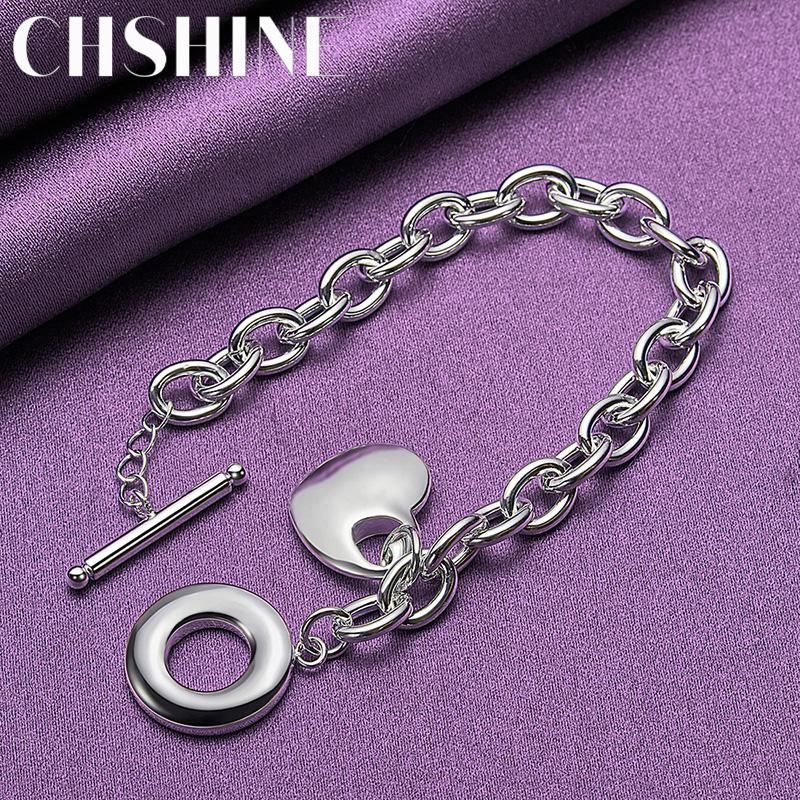 CHSHINE 925 Sterling Silver Solid Heart Bracelet OT Chain For Women Wedding Party Fashion Charm Jewelry