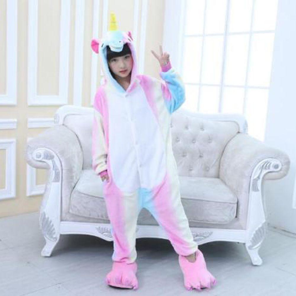 Rainbow Unicorn Kigurumi Pajamas for Kids Unisex Animal Flannel Cosplay Sleepwear with Shoes Boy