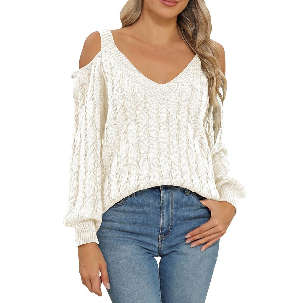 Women's Casual Fashion Comfortable Deep V Sexy Off-shoulder Loose Pullover Sweater Ladies Tops