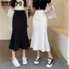 Белая юбка до середины тела с высокой талией, женская корейская длинная юбка с асимметричными оборками, летние юбки трапециевидной формы