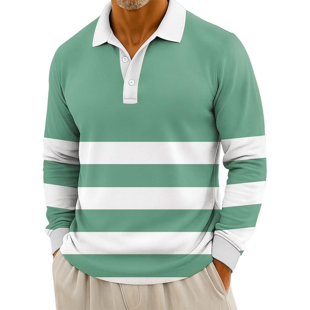 Мужские повседневные топы с длинными рукавами на пуговицах с полосатым принтом