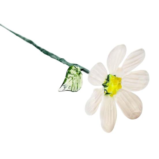 Hand-Blown Glass Flower Decoration with Wire Stem Handmade Colored Glaze Floral Figurine Home Living Room Office Table Flower Vase Ornament