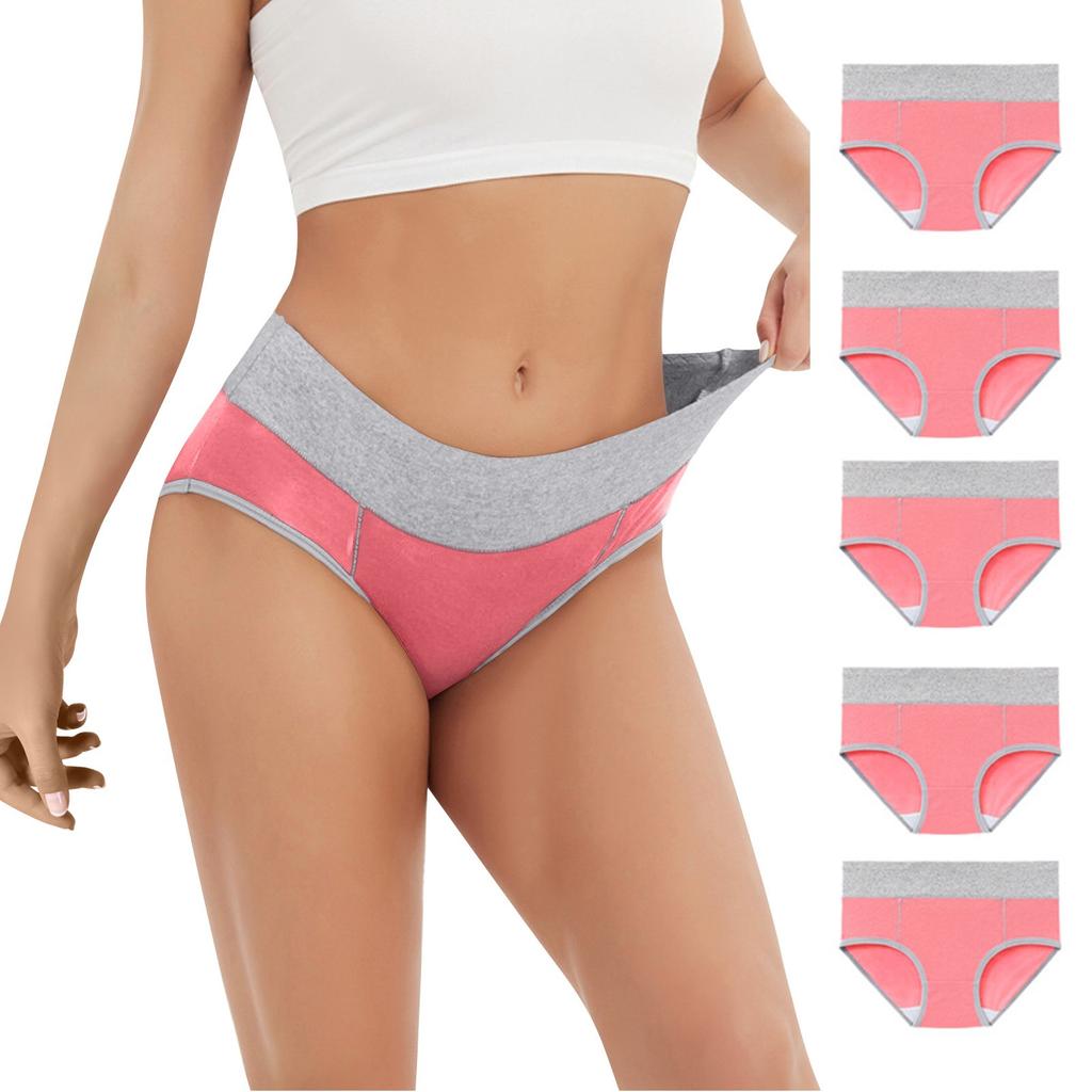 5PC Women's Large Color Cotton High Waist Pants With Raised Hips Underwear
