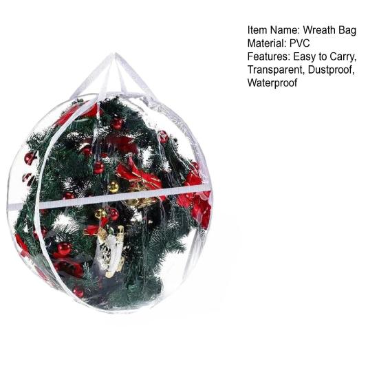 Christmas Wreath Storage Bag Transparent Wreath Organizer Dustproof Waterproof Garland Holder with Handles for Holiday Artificial Wreath