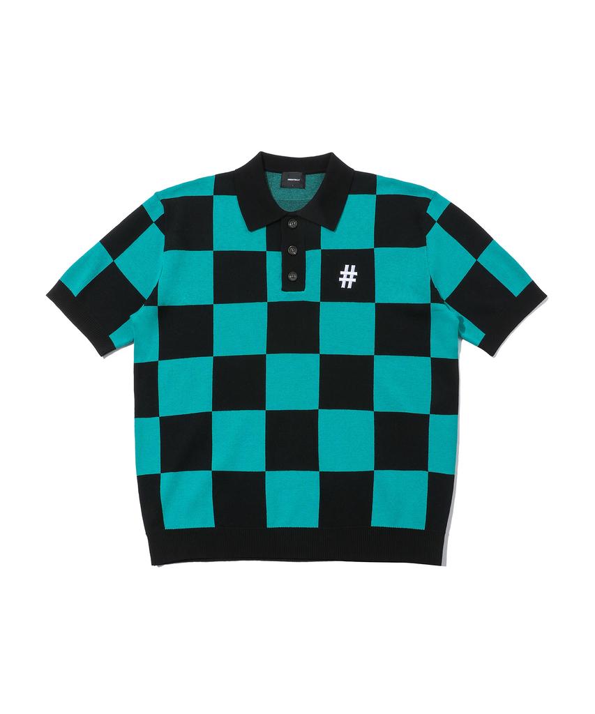 BEENTRILL Short Sleeve Classic Checkerboard Comfort Fit Knit (Teal)