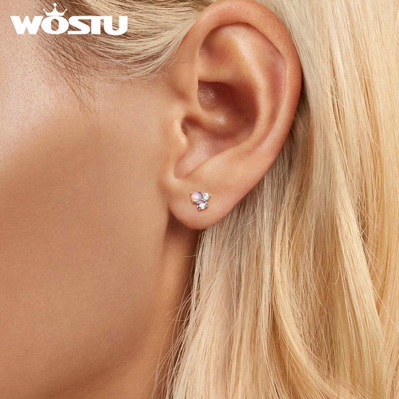 WOSTU Серьги-гвоздики из стерлингового серебра 925 пробы с опалом и бантом и дьяволом, нежные милые серьги для женщин и девочек, подарок, ювелирные украшения