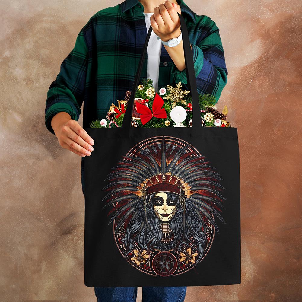 Темно-черная льняная сумка-тоут с крутым принтом черепа, экологичная многоразовая сумка для женщин, для путешествий, школы, на плечо, складная KTY