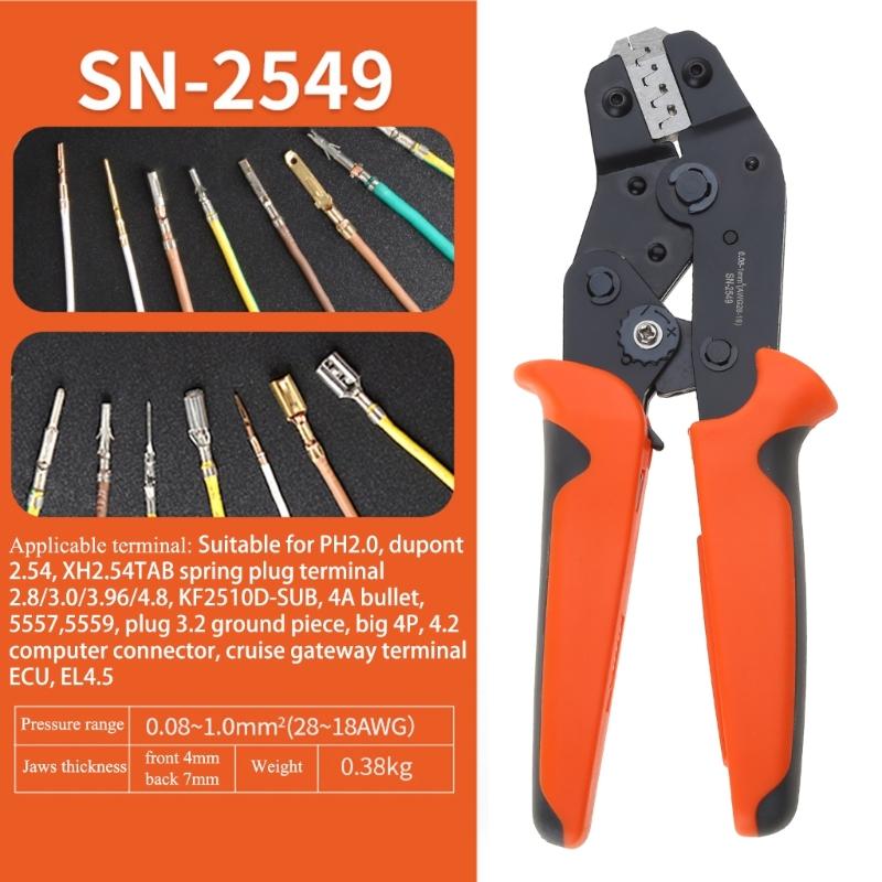 Crimping Tool for Non-Insulated Open Barrels Terminals Receptacles,AWG28-18 Ratchet Wire Crimper Tool,SN-2549