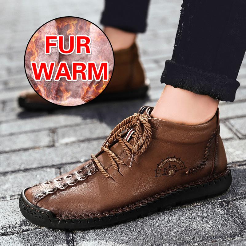 Осенне-зимние мужские кожаные ботинки, плюшевые теплые непромокаемые зимние ботинки, уличные мотоциклетные ботинки, мужские ботильоны