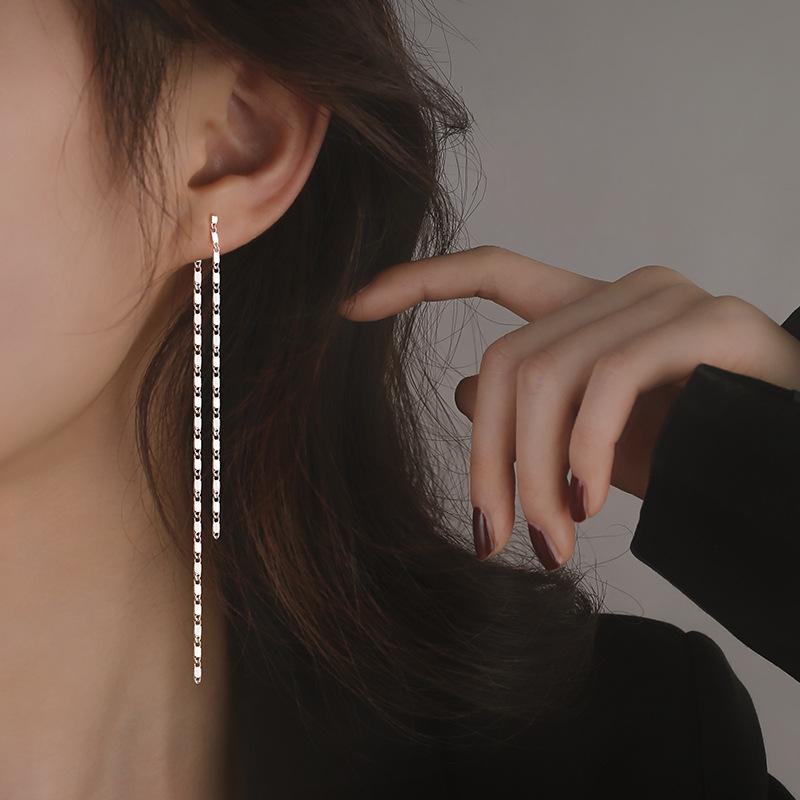 14K Gold Plated Dangle Earrings for Women S925 Silver Trendy Hypoallergenic Long Tassel Drop Lip Block Threader Earrings Jewelry