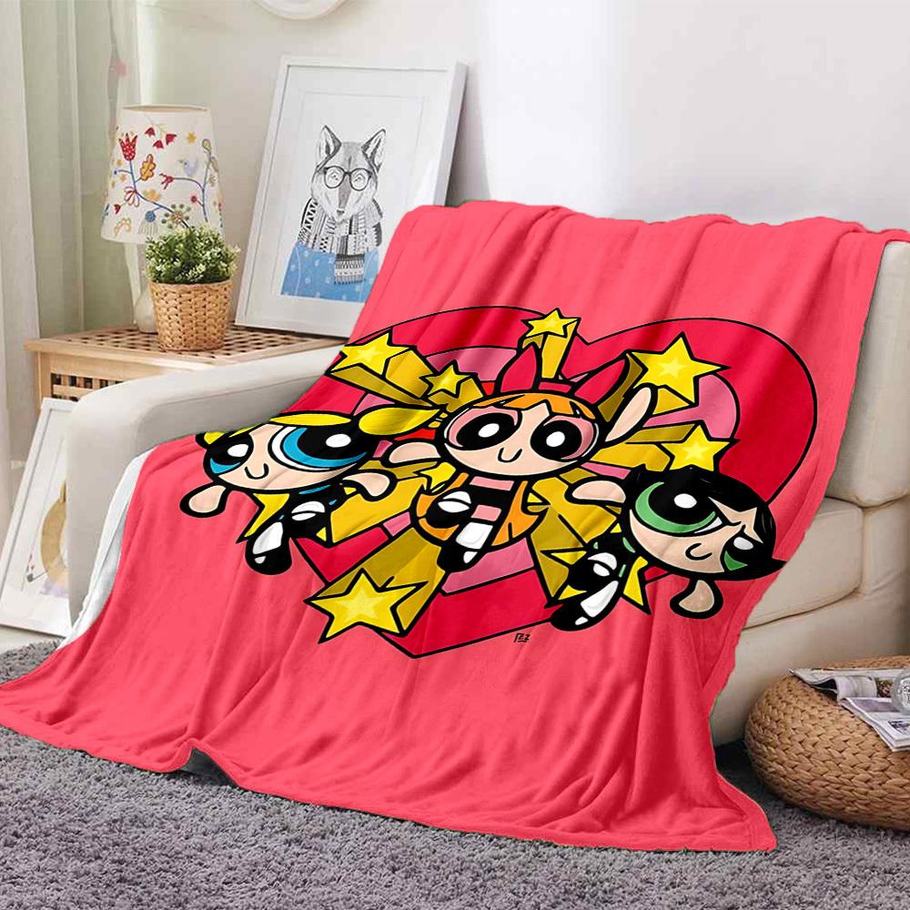1pc Powerpuff Girls Blanket Lightweight Flannel Throw For Sofa, Bed, Travel, Camping, Livingroom, Office, Couch, Chair, And Bed