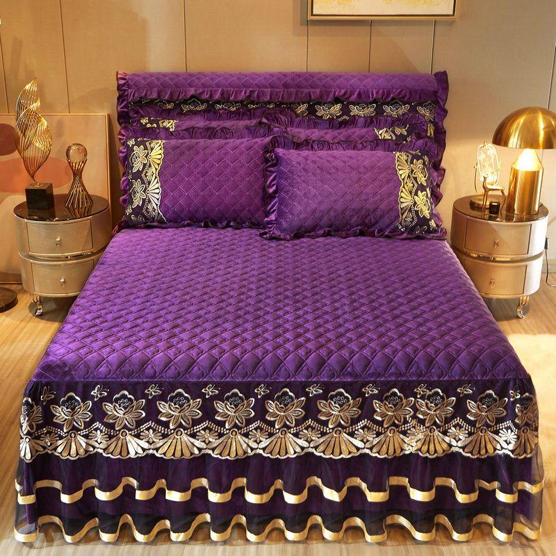 Роскошный комплект постельного белья высокого класса из 3 предметов, мягкий, удобный, дышащий, однотонный, на клипсе, хлопковое постельное белье, юбка, стильный комплект защиты для матраса