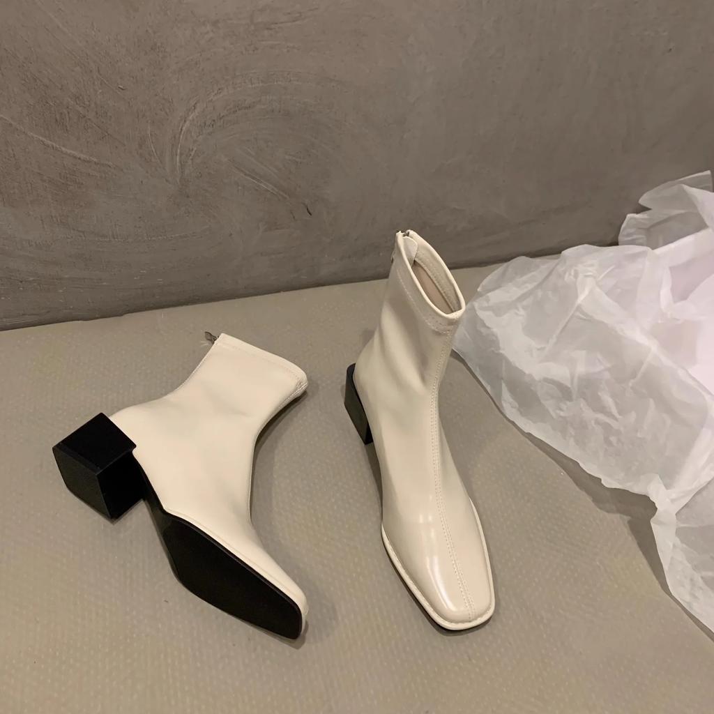 Fashion Winter Ankle Boots Women Shoes Fashion Square Toe High Heel Short Boats Ladies Elegant Morder Bootties 2024