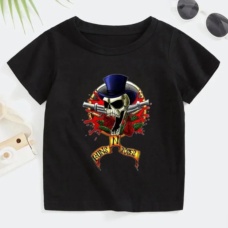 Футболка Rock Gun N Rose Летняя Мода Музыкальная С коротким рукавом Мягкий Топ Удобная Подростковая Одежда для Мальчиков Девочек Панк Рубашка