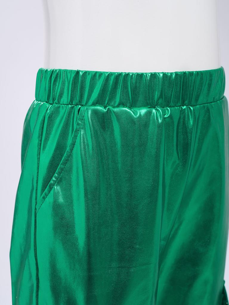 Unisex Kids Metallic Shiny Pants Elastic Waistband Design Hip Hop Jazz Dance Trousers