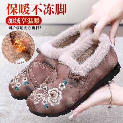 Зимние новые старые пекинские тканевые туфли женские хлопковые туфли удобные однопедальные туфли для мам бархатные теплые новые китайские вышитые туфли