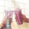Чашка для воды на 420 мл. Привлекательная термостойкая PS. Прекрасная соломенная чашка для питья воды с блестками.