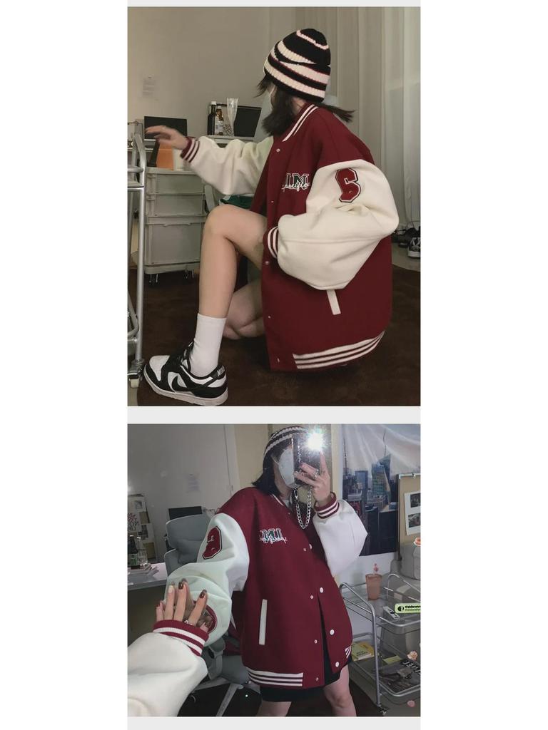 Женская зимняя модная корейская бейсбольная куртка из бархата с вышивкой