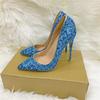 Синие сексуальные банкетные туфли на высоком каблуке, тонкие каблуки, женские туфли с блестками и кристаллами