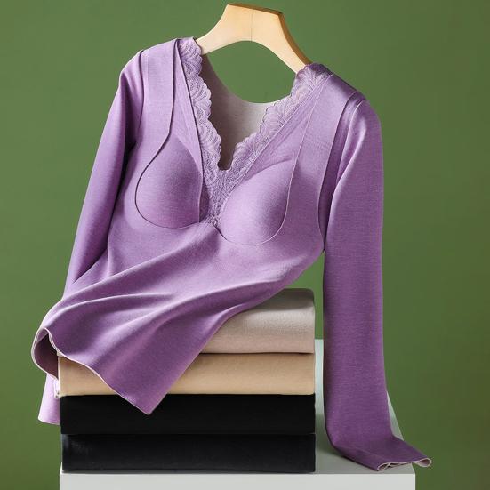 Термобелье с встроенными нагрудными накладками, двухслойный бархат DE, утепляющий свитер с длинными рукавами, однотонная зимняя верхняя одежда