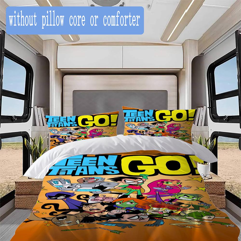 Teen Titans Pattern Bedding,Quilt Set Quilt Cover Pillowcase Home Birthday Gift (1*duvet cover+2*pillowcase,without core)XSJT0917448